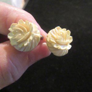 Delicate Vintage Faux Ivory Rose Flower Earrings